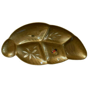 Catalina Lacquerware Japan Leaf Shaped Serving Tray Butterfly Hand Painted MCM